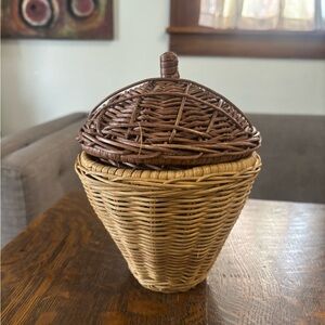Woven Brown Acorn Shaped Basket with Lid
